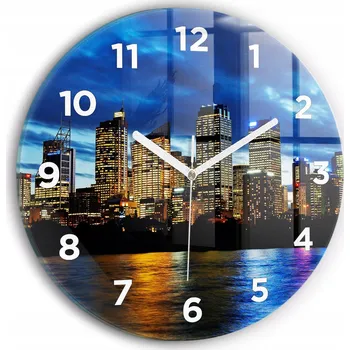 Hodiny Minimalistické Skleněné Nástěnné Hodiny S Potiskem Sydney Večer fi30 cm