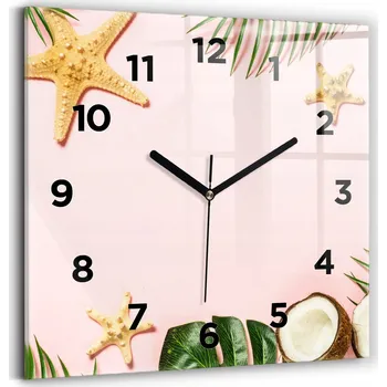 Hodiny Čtvercové Skleněné Nástěnné Hodiny do Obýváku s Grafikou Letní Nálada 30x30 cm