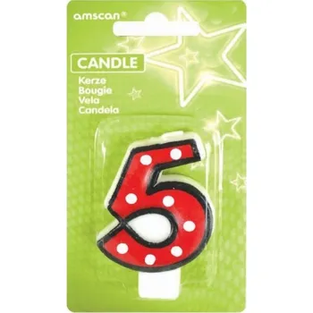 Dortová svíčka Svíčka ČÍSLO Na Dort Narozeninová Puntíkatá ČÍSLICE 5 Svíčky Amscan
