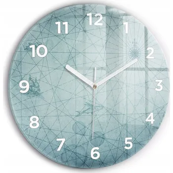 Hodiny Minimalistické Čtvercové Skleněné Foto Hodiny na Zeď Vintage mapa průměr 30 cm