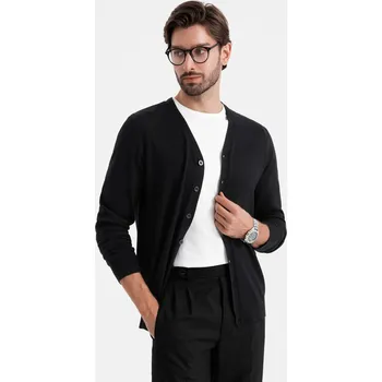 Pánský svetr Pánský jednobarevný pletený svetr z viskózy - černý V2 OM-SWCD-0126 - L