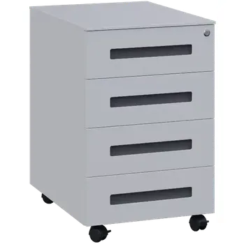 Zásuvkový kontejner PKK - 4 kontejner kovový pojízdný, 4-zásuvkový, stříbrný/úchytka antracit