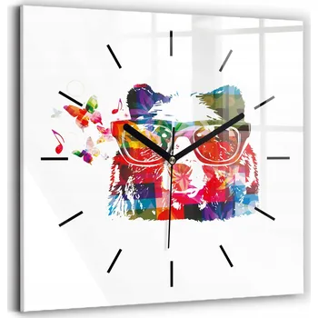 Hodiny Tiché skleněné hodiny na zeď s motivem medvědí hlavy, 30x30 cm