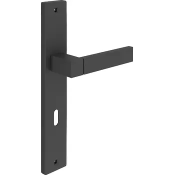 Dveřní kování Interiérová klika Gamar černá, dlouhý štítek s otvorem pro klíč, rozteč 72 mm