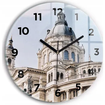 Hodiny Moderní skleněné nástěnné hodiny s potiskem Bazilika sv. Štěpána průměr 30 cm