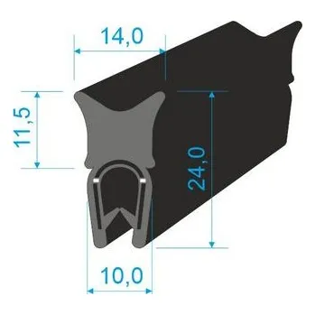 Těsnění do okna a dveří 00547003 U-PIRELI s kovovou výztuží s horním těsněním, 78°Sh, U-PVC,bříško-EPDM, d:1000mm.