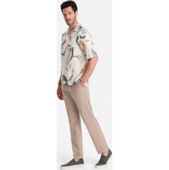 Pánské chino kalhoty z plátěné směsi s ohrnutou nohavicí - světle hnědé V3 OM-PACP-0198