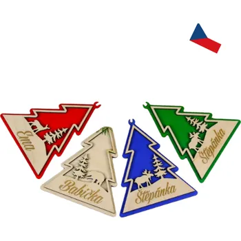 Dřevěná hračka JH WoodArt Dřevěné Vánoční Jmenovky na Dárky modré 4 ks (Ozdoby jsou vyrobené z kvalitní dřevěné překližky)