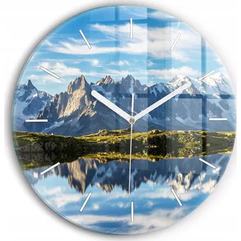 Hodiny Moderní skleněné nástěnné hodiny s potiskem Údolí Chamonix, Alpy průměr 30 cm