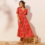 Dlouhé šaty se širokými rukávy a paisley potiskem červená/fialová 36