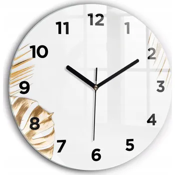 Hodiny Moderní skleněné hodiny s grafikou na zeď Tropické listy průměr 60 cm