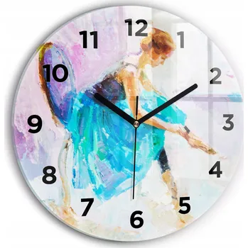 Hodiny Moderní skleněné hodiny s grafikou na zeď Příprava baletky průměr 30 cm