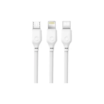 Datový kabel Datový kabel 3v1 XO-NB103, USB A na Micro USB, Lightning, USB C, délka 1m, barva bílá