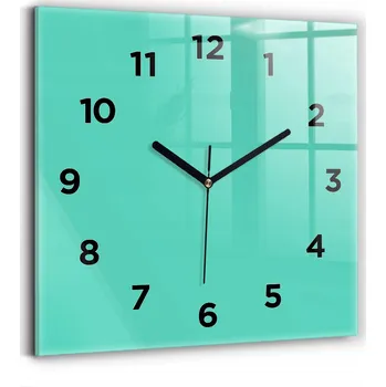 Hodiny Skleněné nástěnné hodiny tiché klasické tyrkysové 30x30 cm