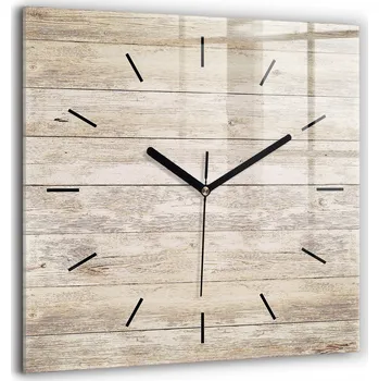 Hodiny Čtvercové Skleněné Foto Hodiny na Zeď do Obýváku Dřevěné panely 60x60 cm