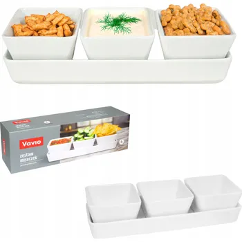 Sada 3 porcelánových misek s podnosem, elegantní pro servírování VAVIO
