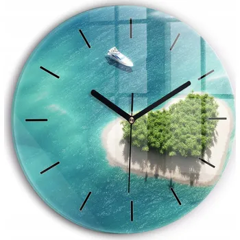 Hodiny Skleněné moderní foto hodiny nástěnné plynoucí ručičky Ostrov srdce pr. 30cm