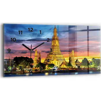 Hodiny Moderní skleněné nástěnné hodiny s potiskem 60x30 cm Chrám v Bangkoku