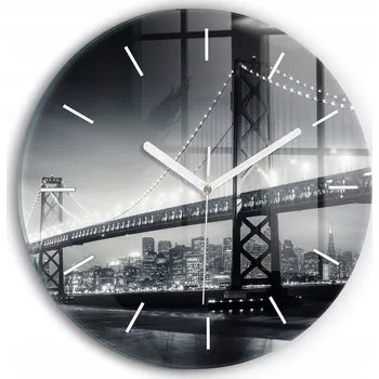 Hodiny Moderní skleněné hodiny s grafikou na zeď Most v noci San Francisco fi30 cm