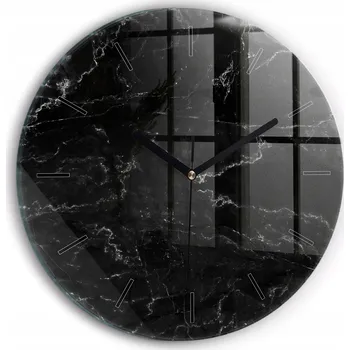 Hodiny Moderní skleněné foto hodiny na zeď tichý mechanismus Černý mramor průměr 30 cm