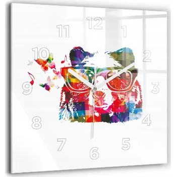 Hodiny Minimalistické Skleněné Nástěnné Hodiny s Grafikou Medvědí Hlavy 60x60 cm