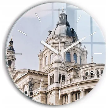 Hodiny Moderní skleněné nástěnné hodiny s potiskem Bazilika sv. Štěpána průměr 30 cm