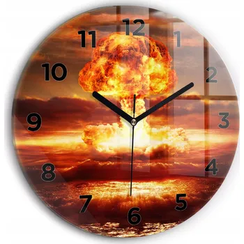 Hodiny Moderní skleněné foto hodiny na zeď Výbuch atomové bomby kulatý průměr 30 cm