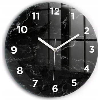 Hodiny Moderní skleněné foto hodiny na zeď tichý mechanismus Tmavý mramor průměr 30 cm