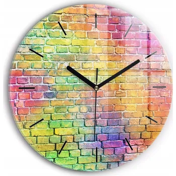 Hodiny Kulatý Skleněné Nástěnné Hodiny do Kanceláře s Motivem Malované Zdi průměr 30 cm