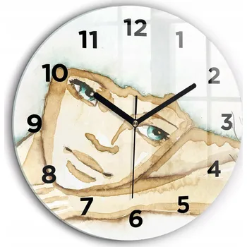 Hodiny Skleněné foto hodiny na zeď Portrét ženy černé ručičky kulatý průměr 60 cm