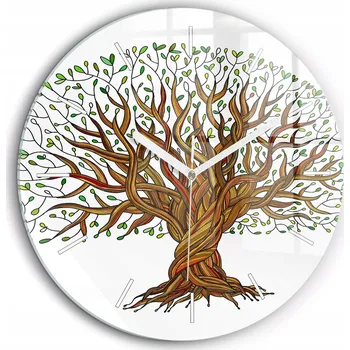 Hodiny Minimalistické Skleněné Nástěnné Hodiny s Grafikou Strom a Kořeny fi60 cm