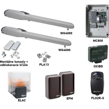 Pohon brány Sada pohonu NICE Wingo 4000 pro dvoukřídlou bránu - jedno křídlo 2m/400kg s příslušenstvím