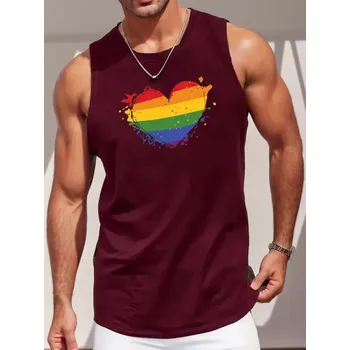 Pánské tričko Nátělník červený/černý/šedý/modrý DUHOVÉ SRDCE Barva: Červená, Velikost: S