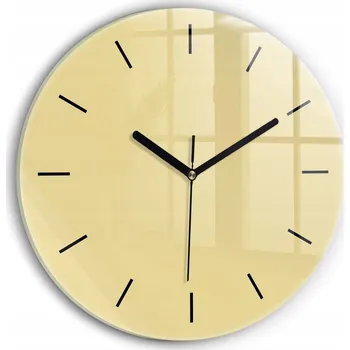 Hodiny Minimalistické Čtvercové Skleněné Hodiny Nástěnné s Grafikou Krémové fi30 cm