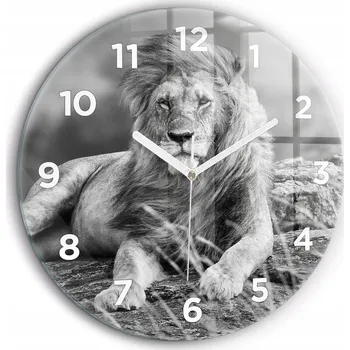 Hodiny Skleněné foto hodiny na zeď Abstrakce - Lev bílé ručičky kulatý průměr 60 cm