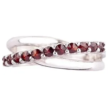 Prsten granát - stříbrný prsten - linka (3069) Velikost: 55, povrchová úprava: rhodiované