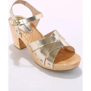 Dámské sandále Kožené sandály s nýtky a dřevěným podpatkem zlatá 37