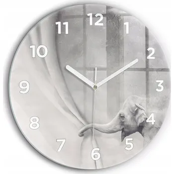 Hodiny Kulatý Skleněné Nástěnné Hodiny do Moderního Interiéru se Vzorem Slunce fi60 cm