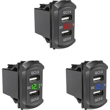 USB zásuvka voltmetr QC3.0 vodě-odolná - červená