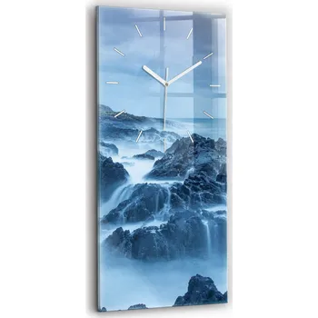 Hodiny Vertikální skleněné nástěnné hodiny do obýváku s motivem majáku 30x60 cm