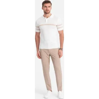 Pánské kalhoty klasického střihu v jemné kostkované barvě - pískové V2 OM-PACP-0187