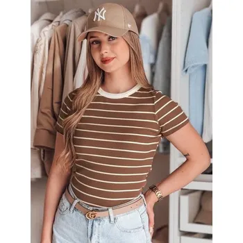 Dámské pruhované základní tričko LINESS hnědé