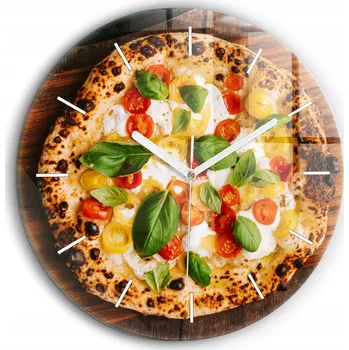 Hodiny Minimalistické Čtvercové Skleněné Foto Hodiny na Zeď Italská pizza průměr 60 cm