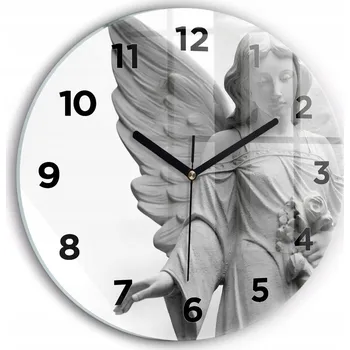 Hodiny Ozdobné nástěnné hodiny s krásnou grafikou Stará socha anděla kulatý průměr 30 cm