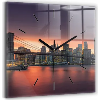 Hodiny Skleněné hodiny s motivem Velké nástěnné S grafikou Tiché New York East River