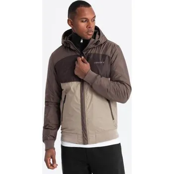 Kurtka męska sportowa z kapturem C447 - V19 brązowa