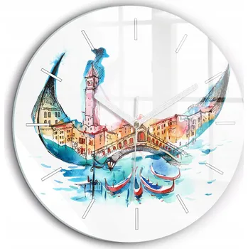 Hodiny Nástěnné Čtvercové Skleněné Hodiny do Kanceláře Itálie - Benátská Gondola fi60 cm