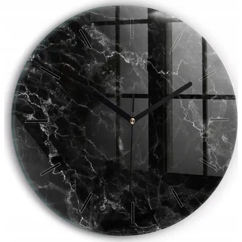 Hodiny Moderní skleněné foto hodiny na zeď tichý mechanismus Tmavý mramor průměr 30 cm
