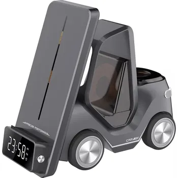 5v1 Bezdrátová QI nabíječka s budíkem ve tvaru auta pro iPhone, Apple Watch a AirPods 15W Barva: Černá