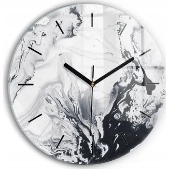 Hodiny Moderní skleněné nástěnné hodiny s potiskem Abstrakce Tuš Mramor průměr 30 cm